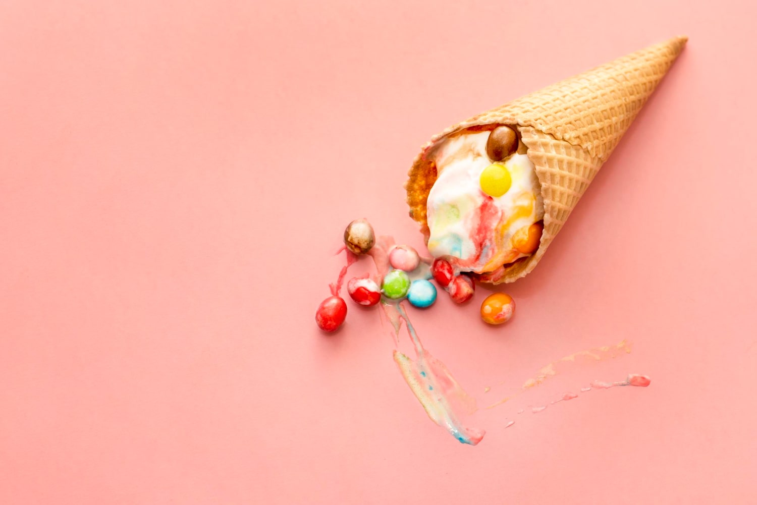 Creamy Ice Cream in Crispy Waffle Cone with Chocolate Drizzle