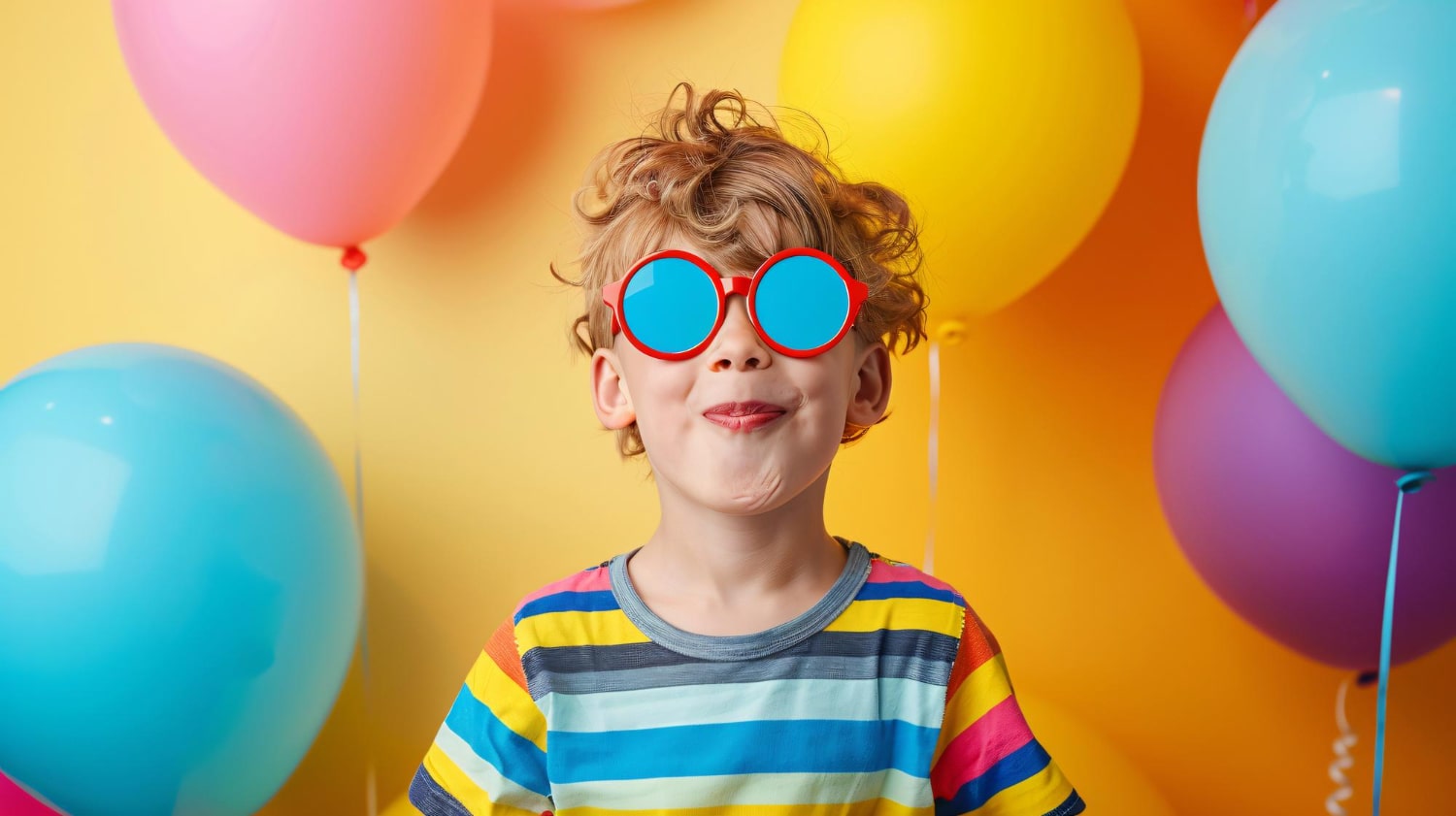 Bold Style Statement: Boy Wearing Red Goggles Against Yellow