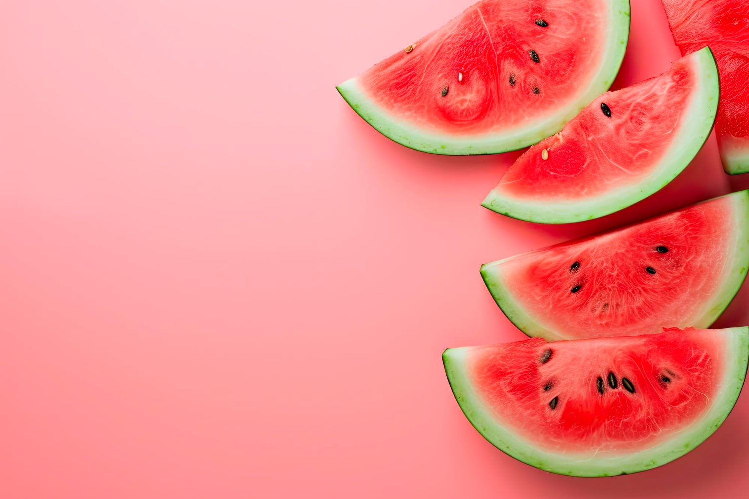 Fresh Watermelon Slices Arranged Beautifully On Vibrant Pastel Pink Background