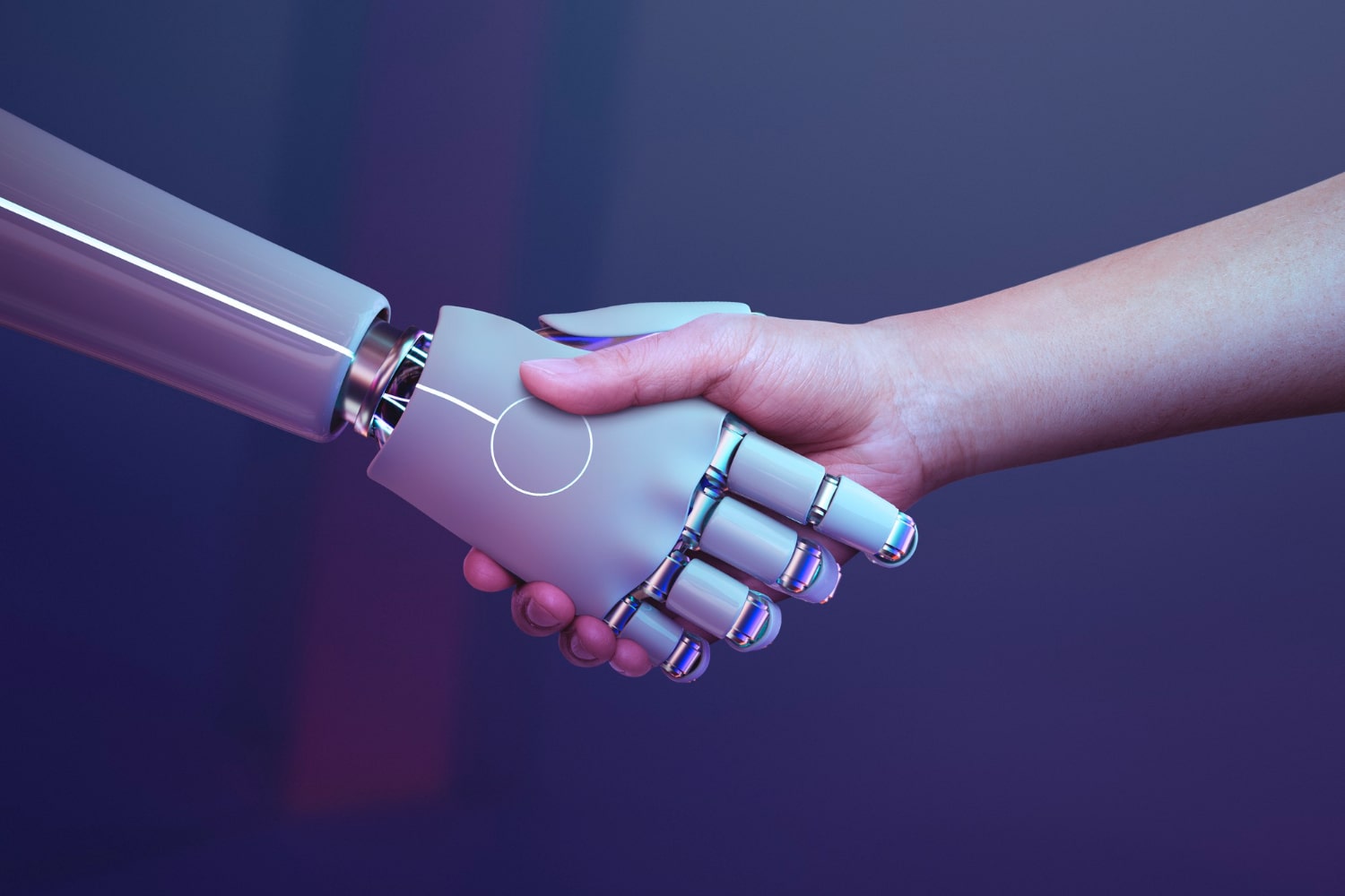 Human And Robot Handshake Symbolizing Trust In Digital Future